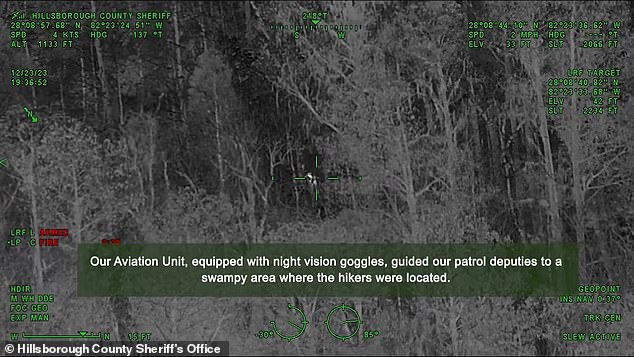 Police used night vision cameras to locate two lost hikers in the Cypress Creek Wilderness Preserve