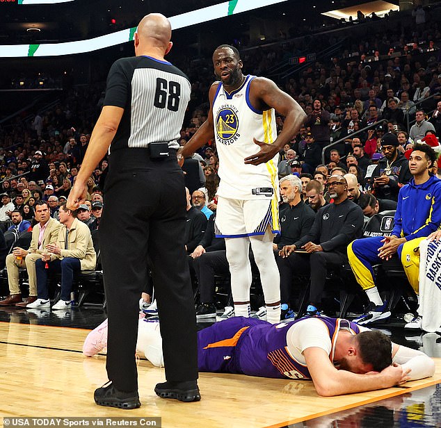 Draymond Green (23) was sent off after punching Jusuf Nurkic in the face, causing him to be knocked down