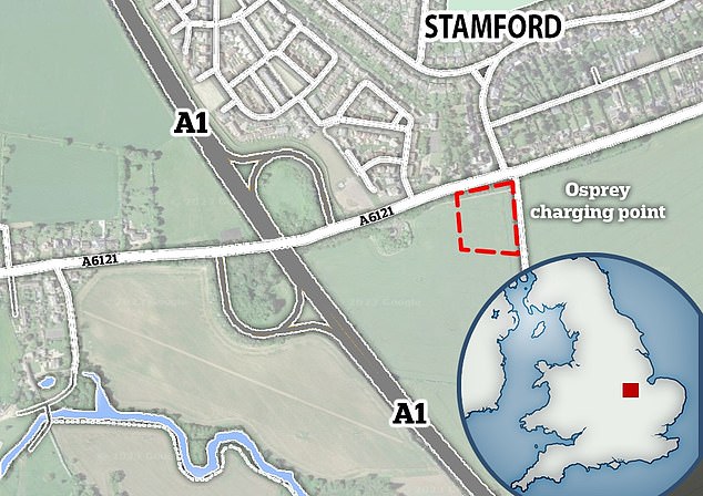 Osprey Charging wanted to install 16 fast charging points on land along the A1 in Lincolnshire.  The red square above shows the location of the proposed charging station