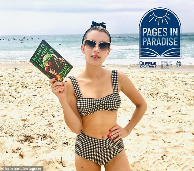 Emma Roberts showed off her sculpted figure in a promotional photo for Belletrist shared to her book club's Instagram account on Wednesday