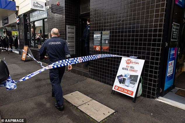 The girl's caregivers made ten reports of escalating violence, including an alleged incident where she robbed a store at knifepoint to steal alcohol (photo, forensic officer on scene)