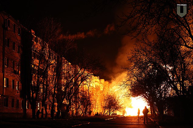 Four people were killed and nine were injured after Russian forces shelled residential areas in southern Ukraine's Kherson region.  In the photo: an image of the explosion shared by President Zelenskyy