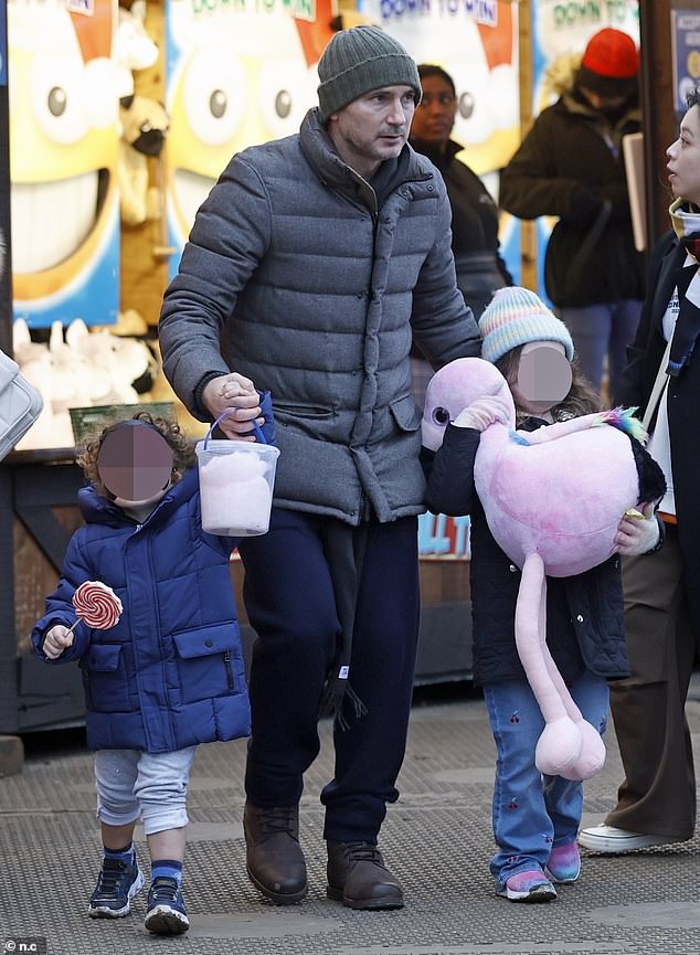 Frank Lampard, 45, treated youngest children Patricia, four, and Freddie, two, to a fun day out at Hyde Park's Winter Wonderland in London on Wednesday