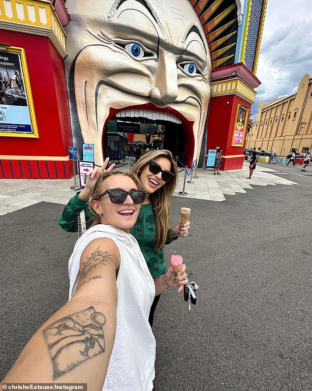 During their trip, the loved-up couple enjoyed a day out at Luna Park in St Kilda, with Chrishell (pictured), 42, sharing a snap of the pair on Instagram