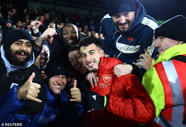 Gabriel Martinelli posed with his father Joao after Arsenal's dramatic 4-3 win over Luton