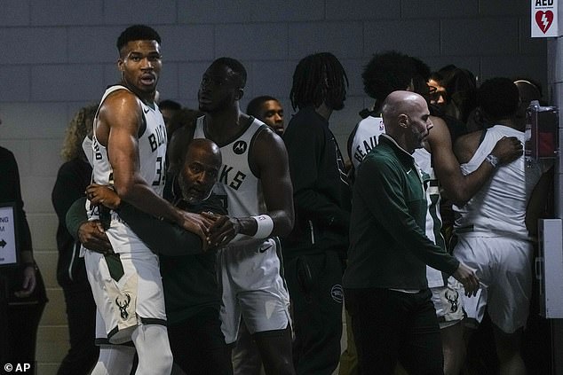 Giannis Antetokounmpo looked for the game ball in the Pacers locker room after scoring a 64