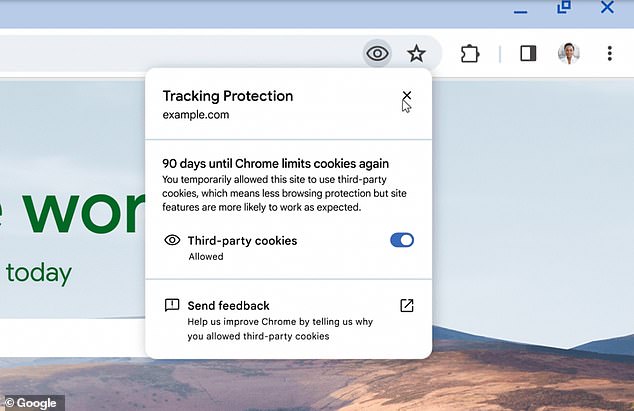 Anyone who for any reason wants third-party cookies to continue working in Chrome can re-enable them by clicking the eye icon in the search bar