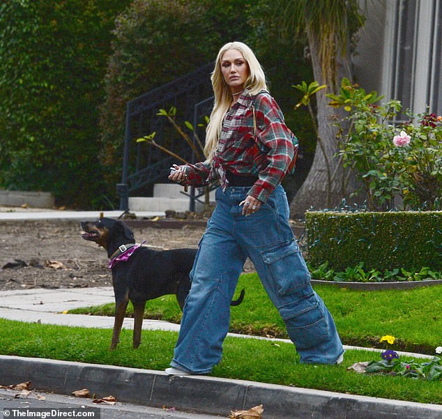 Gwen Stefani got dressed up next to her dog Betty on Sunday during a walk near her $13.2 million mansion in LA's Encino neighborhood