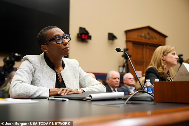 Claudine Gay is seen testifying before Congress on December 5 about anti-Semitism on campus.  On Friday, the university said two of its articles had been changed following allegations of plagiarism