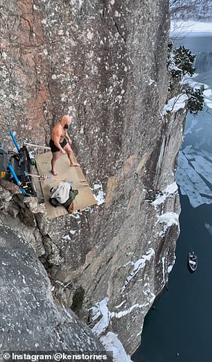 Ken Stornes broke the world death diving record with a jump of 40.5 meters