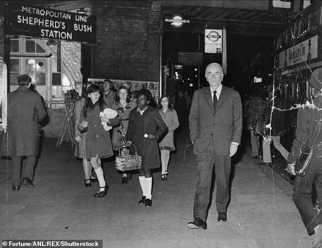 Speer was allowed into Britain for 48 hours in 1973 after being held at Heathrow Airport for eight hours while the Home Secretary decided whether to let him in.  Above: Speer pictured outside what is now Shepherd's Bush Market station in west London during his visit