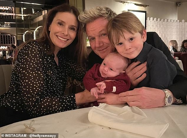 Holly Ramsay, 23, shared an adorable photo of her parents Tana and Gordon Ramsay and her two youngest siblings Oscar, four, and one-month-old Jesse, on Instagram on Tuesday