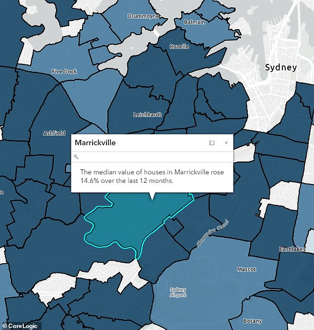 Marrickville, in the city's inner west, saw the average house price rise 14.6 per cent in the year to November to an even more unaffordable $2,022,621, new data from CoreLogic shows.