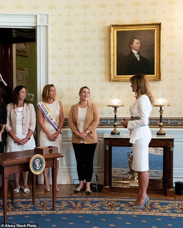 Melania Trump talks to Colleen Shogan when she was first lady in 2020