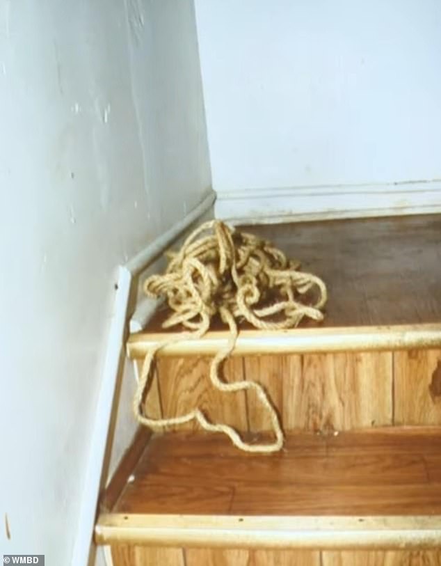 Here you can see rope used to keep his bedroom door closed