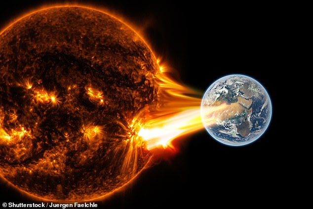 Whether it's line browsing or signal failures, train passengers regularly face problems when trying to get to work.  But things could soon get much worse – thanks to space weather.  Pictured: Artist's impression of a solar storm