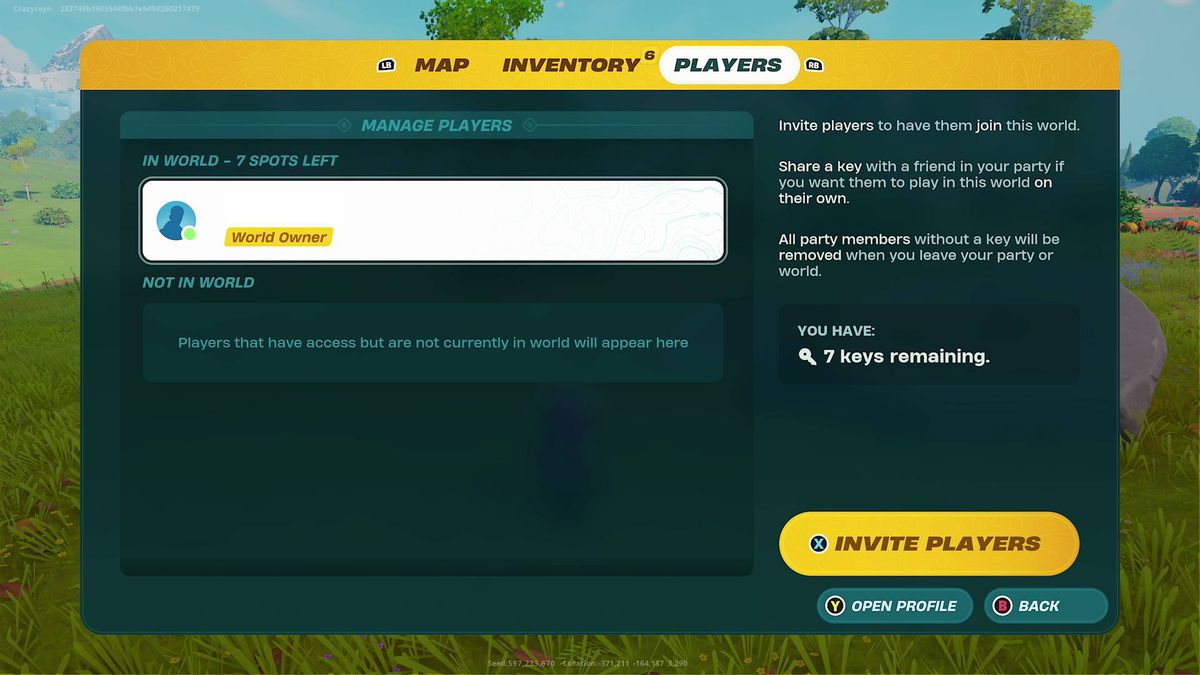 The friend invite screen in LEGO Fortnite