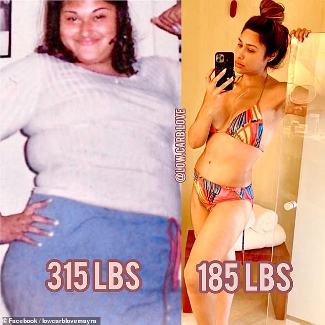 Three years later, she switched to a low-carb, high-fat keto diet, which she still follows, and her weight now hovers around 185 pounds.