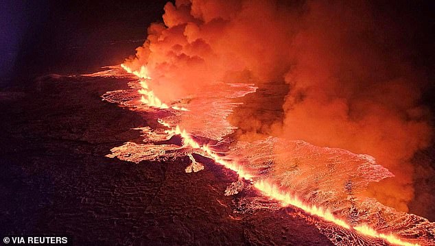 The eruption opened a 4.5 kilometer long fissure that spewed hundreds of cubic meters of lava every second