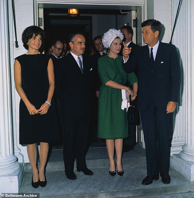 Kennedys and Royalty: Kelly was pictured in the dress when she and her husband Prince Rainier met US President John F. Kennedy and First Lady Jackie Onassis