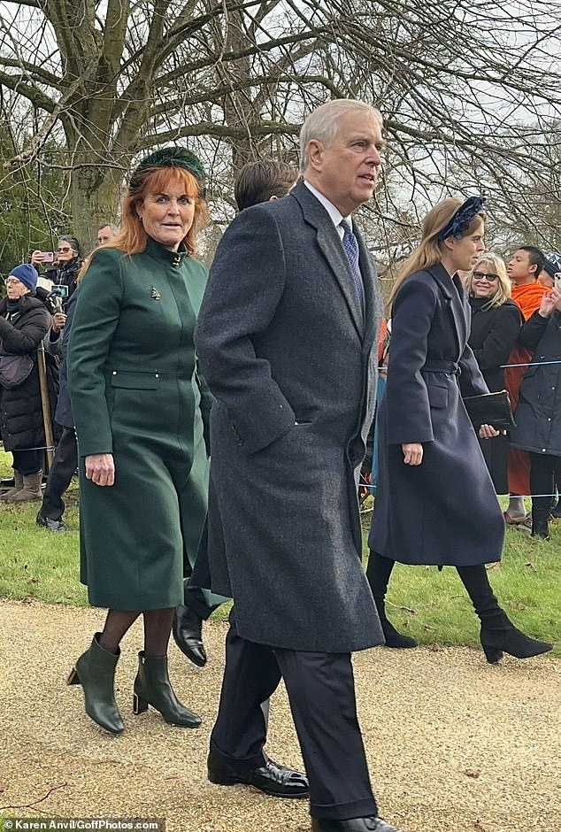 Prince Andrew with Sarah Ferguson and his daughter Princess Beatrice on Christmas Day at Sandringham