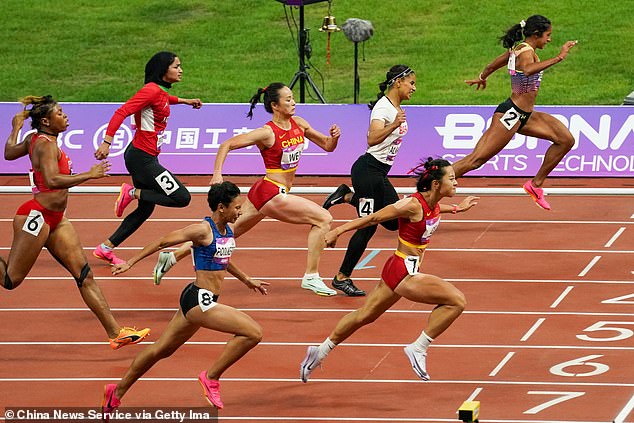 Women's 100 meters final of the 19th Asian Games at Hangzhou Olympic Sports Center Stadium on September 30, 2023