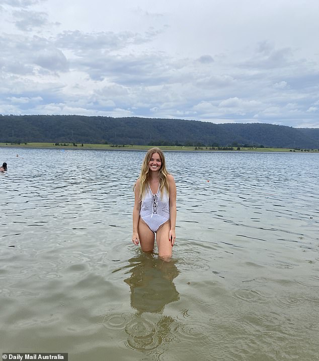 Daily Mail Australia reporter Olivia Day (pictured) took a dip in Penrith's new man-made beach, about an hour's drive from Sydney's CBD - and dispels rumors of 'duck poop'