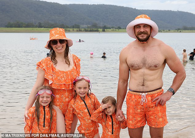 Tahnee and Steve, who wore matching swimwear to the new Penrith Beach with their children, said the new swimming spot was a win for residents