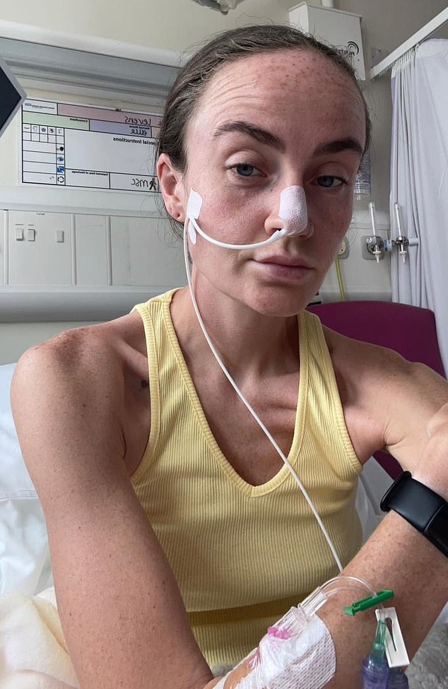 Julie Levens, from Huyton, Liverpool, was warned by doctors that her heart could 'stop at any moment' as anorexia was damaging her health.  Here she is pictured in hospital and weighs only 6