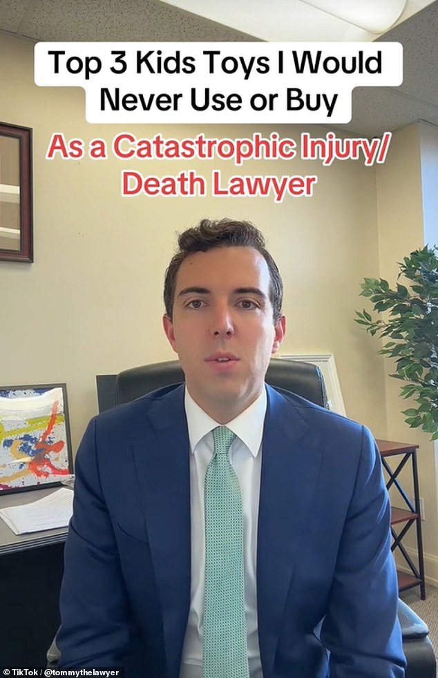 A US catastrophic injury and death lawyer who 'deals with the worst things every day' has revealed the three toys he would never buy for children