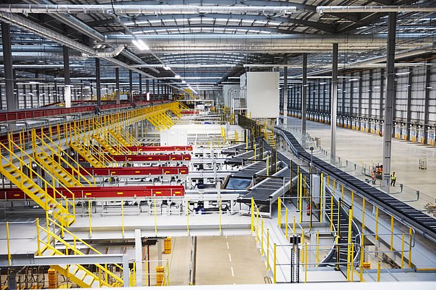 Cavernous: Royal Mail's super hub in Daventry, Northamptonshire, is the size of 30 football pitches and can accommodate 14 jumbo jets