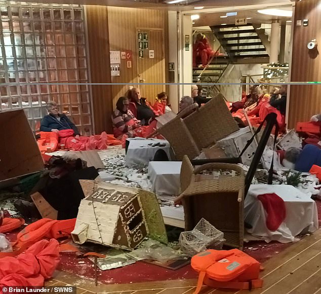 Scenes of damage inside the MS Maud cruise ship after it was hit by a storm on December 21