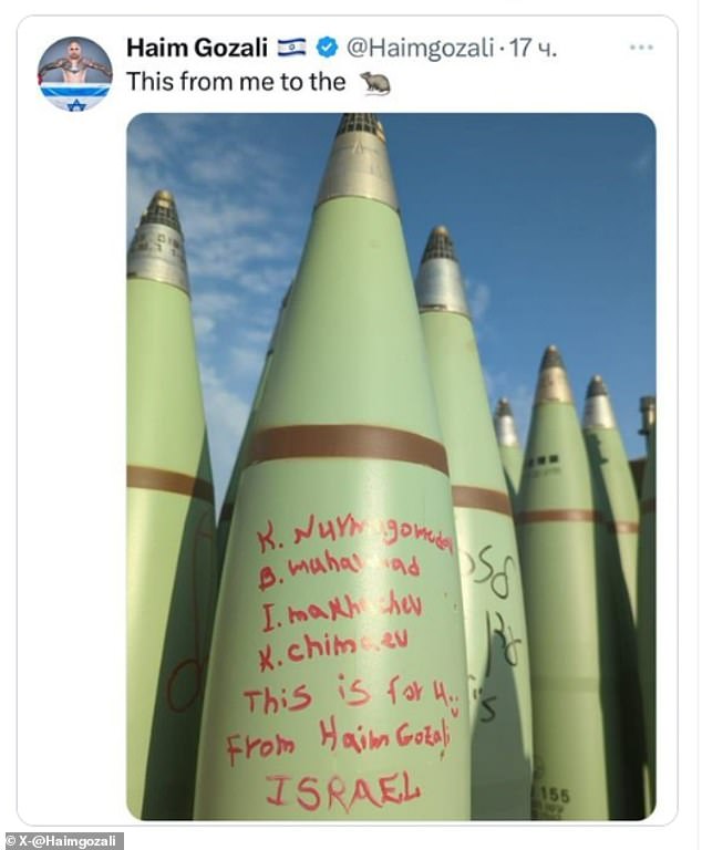 Gozali previously posted a photo with the names of Khabib Nurmagomedov, Islam Makhachev, Khamzat Chimaev and Belal Muhammad written on an IDF missile