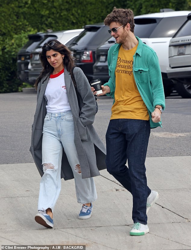 Jack Quaid appeared to be in a party mood with his girlfriend Claudia Doumit during a lunch date in Santa Barbara on Wednesday.