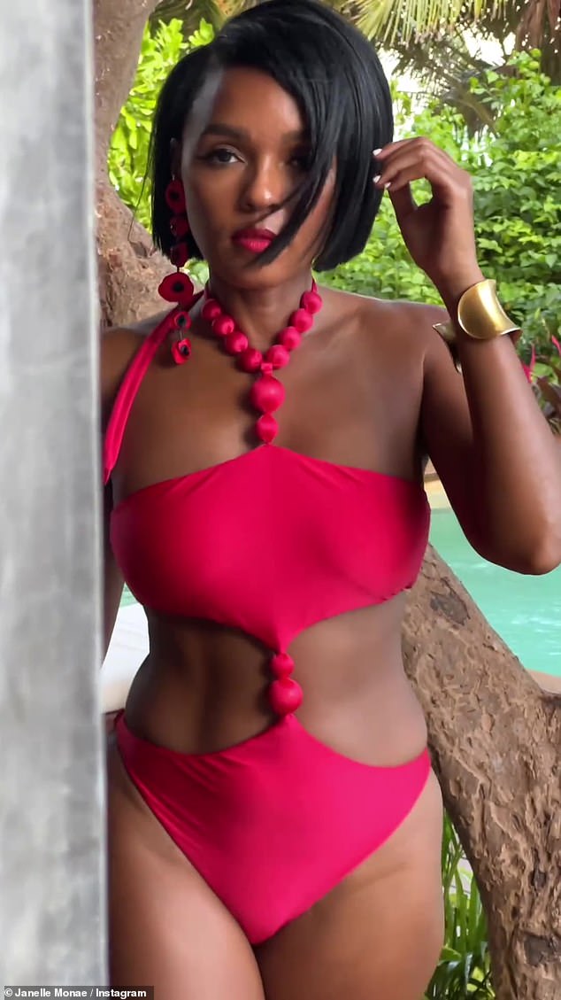 Janelle Monae showed off her curves in a sexy video as she celebrated her 38th birthday weekend at the beach