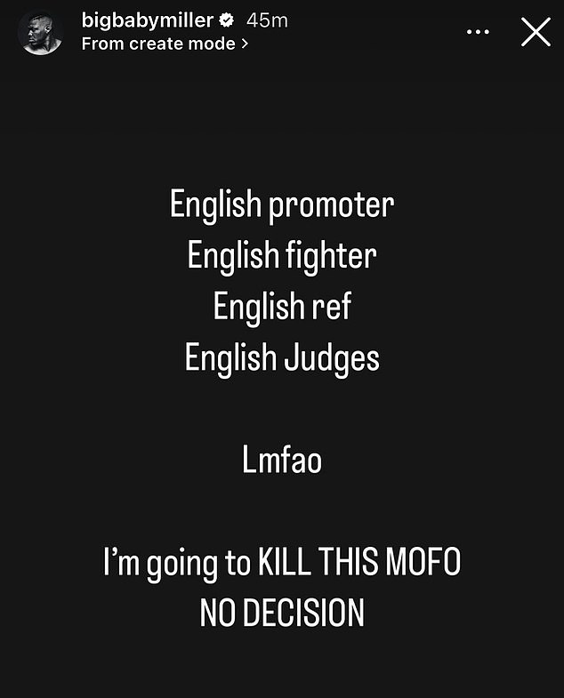 Jarrell Millere made a strong outburst on Instagram against the English judges and referee who will oversee his fight against Daniel Dubois