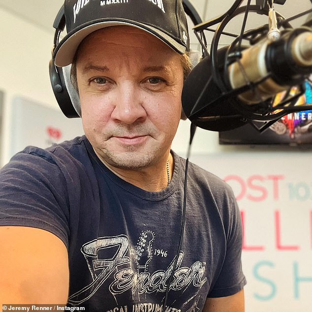Jeremy Renner, 52, says he is releasing Wait, an album documenting his past year, a year of healing after a snowplow accident on New Year's Day that nearly killed him and left him with more than 35 broken bones.  Pictured in an Instagram post on Sunday