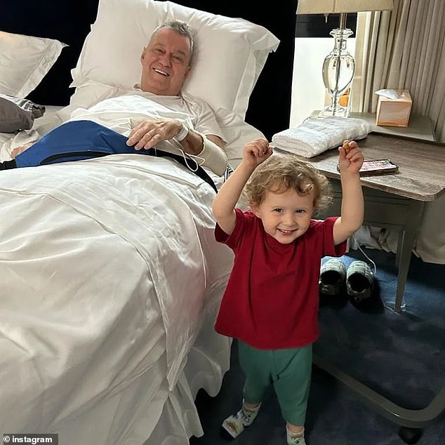 Jimmy Barnes (pictured) is home just in time for Christmas.  An update posted to the 67-year-old's Instagram on Friday showed Jimmy at home with his grandson, but still hooked up to an IV