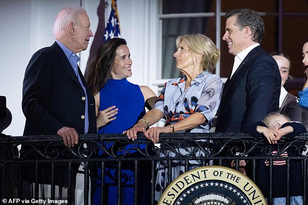 Ashley Biden at the White House on the 4th of July with her parents Joe and Jill Biden and her brother Hunter Biden