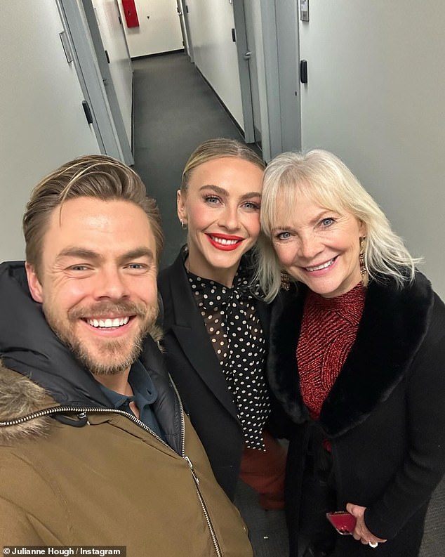 The duo also beamed, showing off their identical smiles in a sweet selfie with Derek