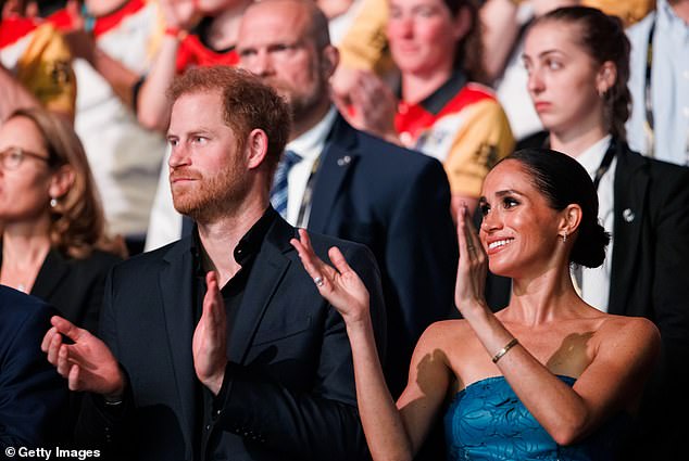 Just over a quarter of respondents think Harry and Meghan, pictured at the Invictus Games in September, are 'too involved in US politics', compared to 34 per cent who said the couple are involved 'about the right amount' .