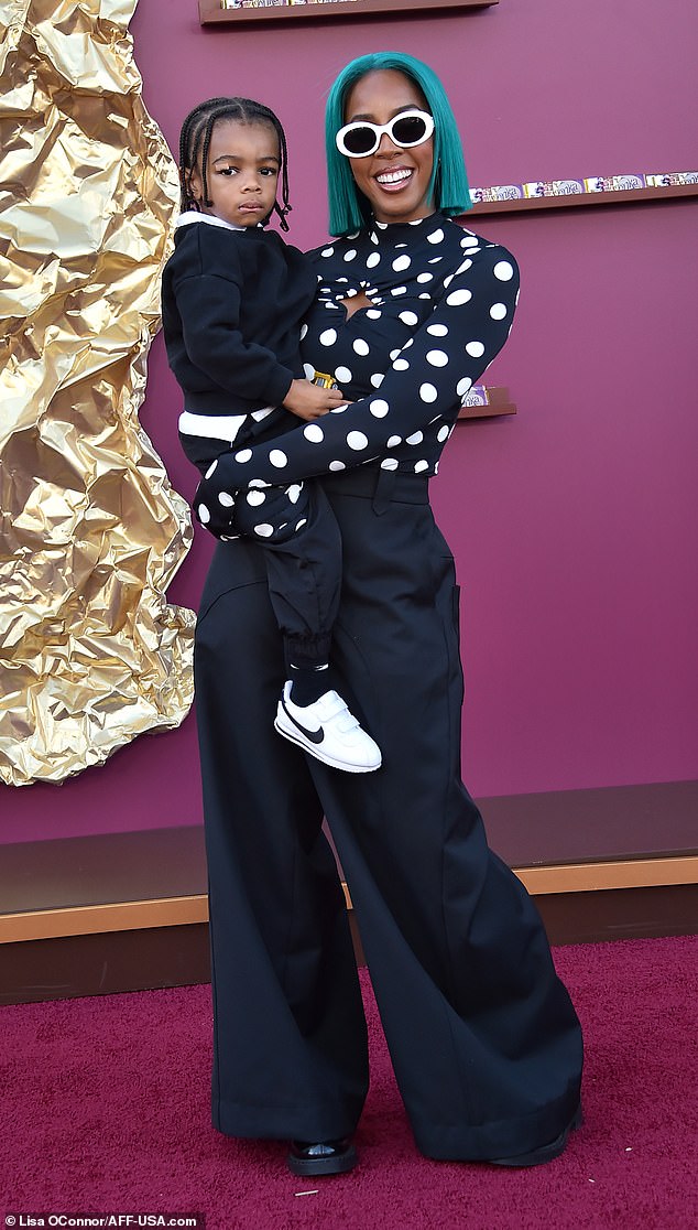 Kelly Rowland, 42, and her adorable son Noah, who turns three in January, were among the stars who attended the US premiere of fantasy film Wonka at the Regency Village Theater in Los Angeles on Sunday.