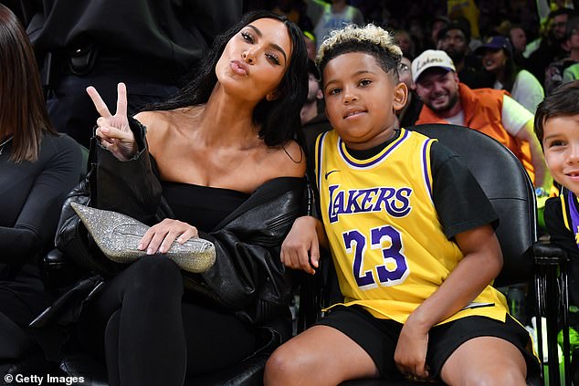 Kim Kardashian watched the Lakers play the Phoenix Suns on Tuesday with her son Saint