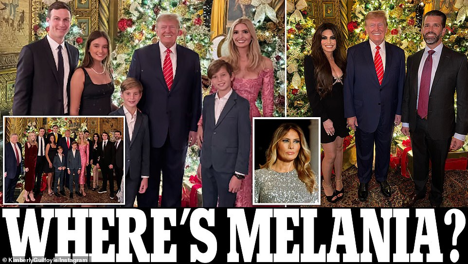 Kimberly Guilfoyle posted a Trump family photo to her Instagram Story the day after Christmas — but noticeably absent from the group photo was former first lady Melania Trump.  Eric Trump and his wife Lara were also not present in the group photo in front of the Mar-a-Lago Christmas tree.  Donald Trump's youngest son, Barron, 17 - who is rarely seen publicly after his White House days - was in the photo with Tiffany Trump, the former president's only child from his second marriage to Marla Maples.  Tiffany's husband since November 2022, Michael Boulos, was also at the Palm Beach gathering, according to the image.  Melania's father, Viktor Knavs, was in the photo next to Tiffany.