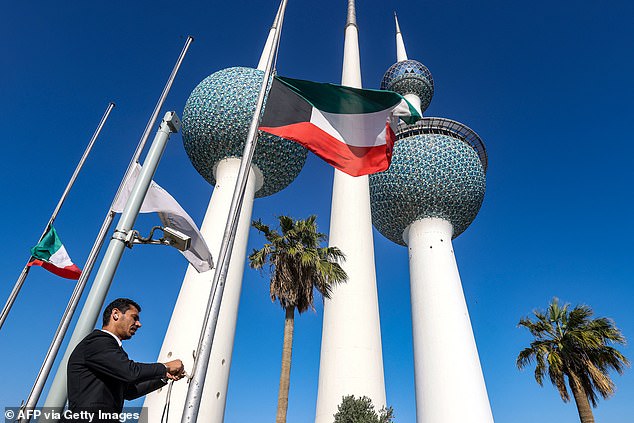 Kuwait, a country of about 4.2 million people and slightly smaller than the US state of New Jersey, has the sixth largest known oil reserves in the world.  In the photo: Today the flags are lowered to half-mast