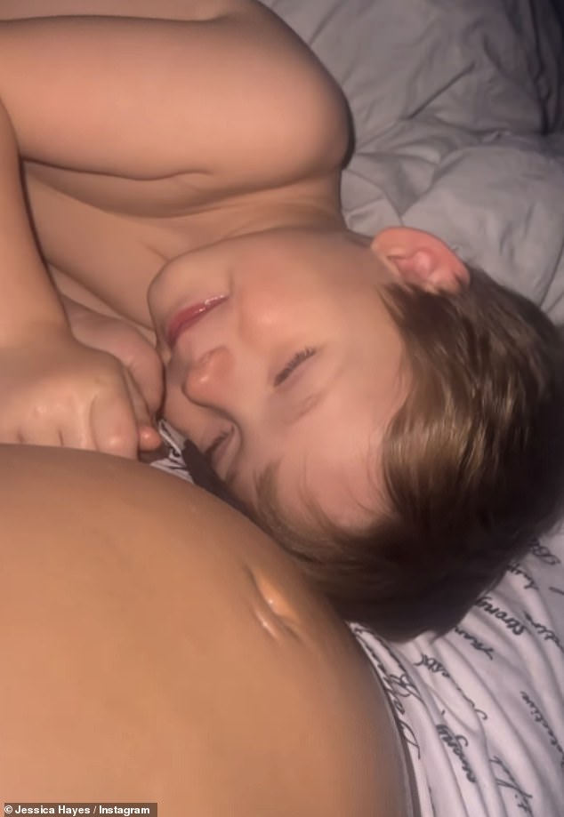 The reality star shared a sweet video of four-year-old son Presley kissing her blossoming belly on Instagram on Wednesday