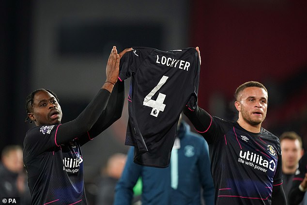 Carlton Morris (R) paid an emotional tribute to Luton Town captain Tom Lockyer on Tuesday