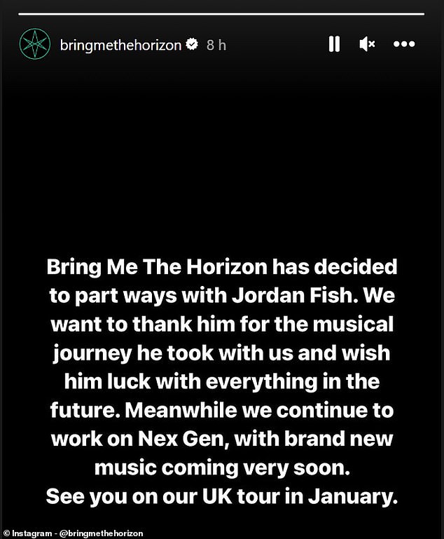 They continued: 'We would like to thank him for the musical journey he has been on with us and wish him the best of luck with everything in the future'