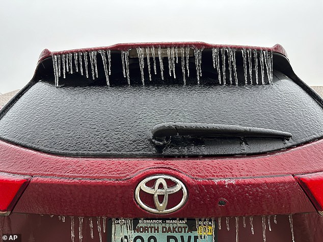 An ice storm, part of a multi-state storm in the Northern Plains, hit eastern North Dakota beginning Monday afternoon, December 25, and moved westward, making highways slippery and impacting traffic