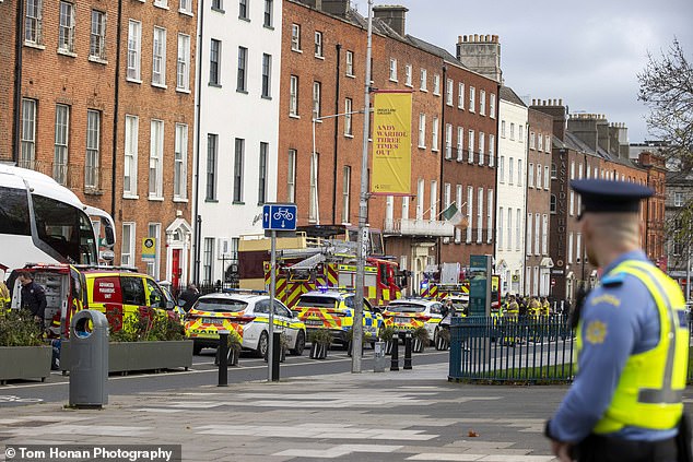 Irish Gardai closed off Parnell Square following the stabbing during which the suspect was arrested